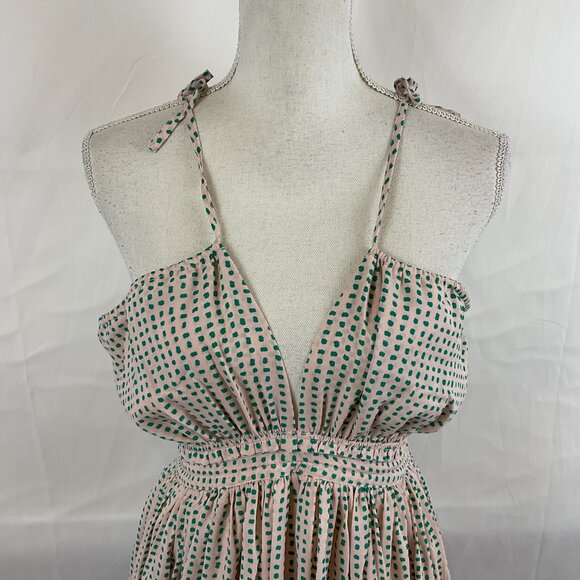 Reset Halter Dress M Pale Pink Green Dotted Ruffle Full Skirt New NWT - Picture 3 of 13
